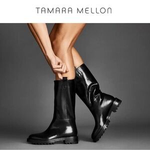Tamara Mellon Easy Rider Mid Calf Black Boots Size 7 Grunge Designer Jimmy Choo